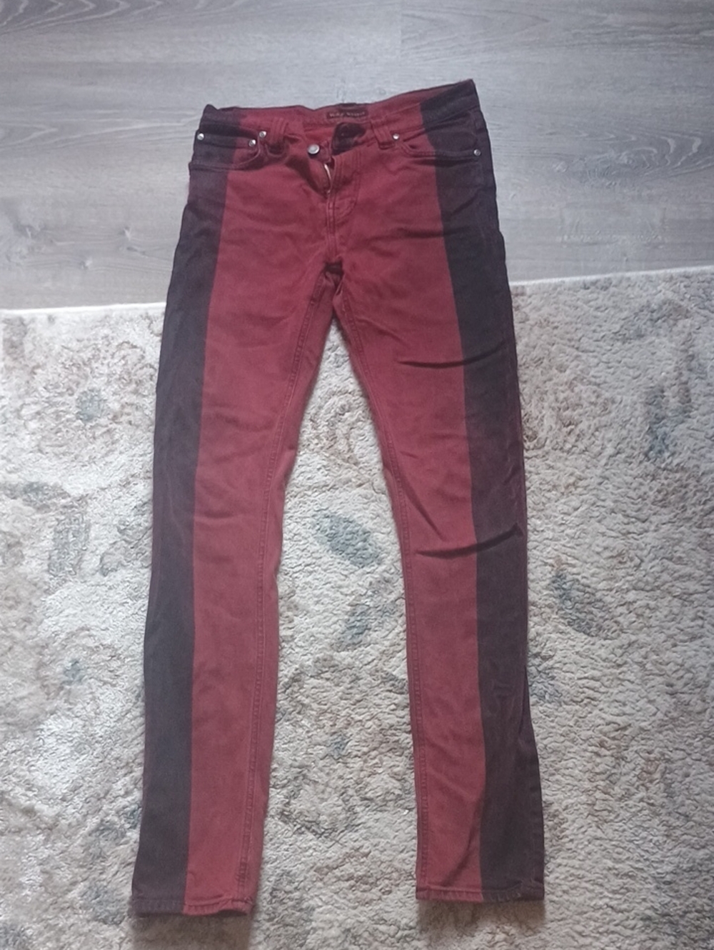 Nudie Jeans Two-Tone Burgundy and Black Skinny Jeans